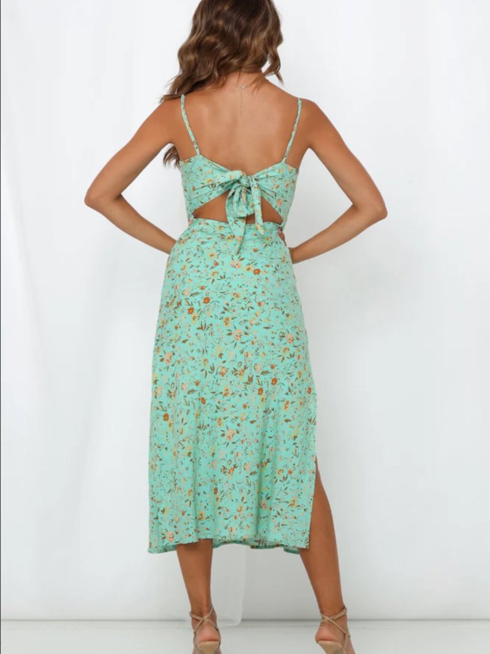 Hello Molly California Dreaming Midi Dress Green Floral Women’s Size Small US 4 - Picture 2 of 11